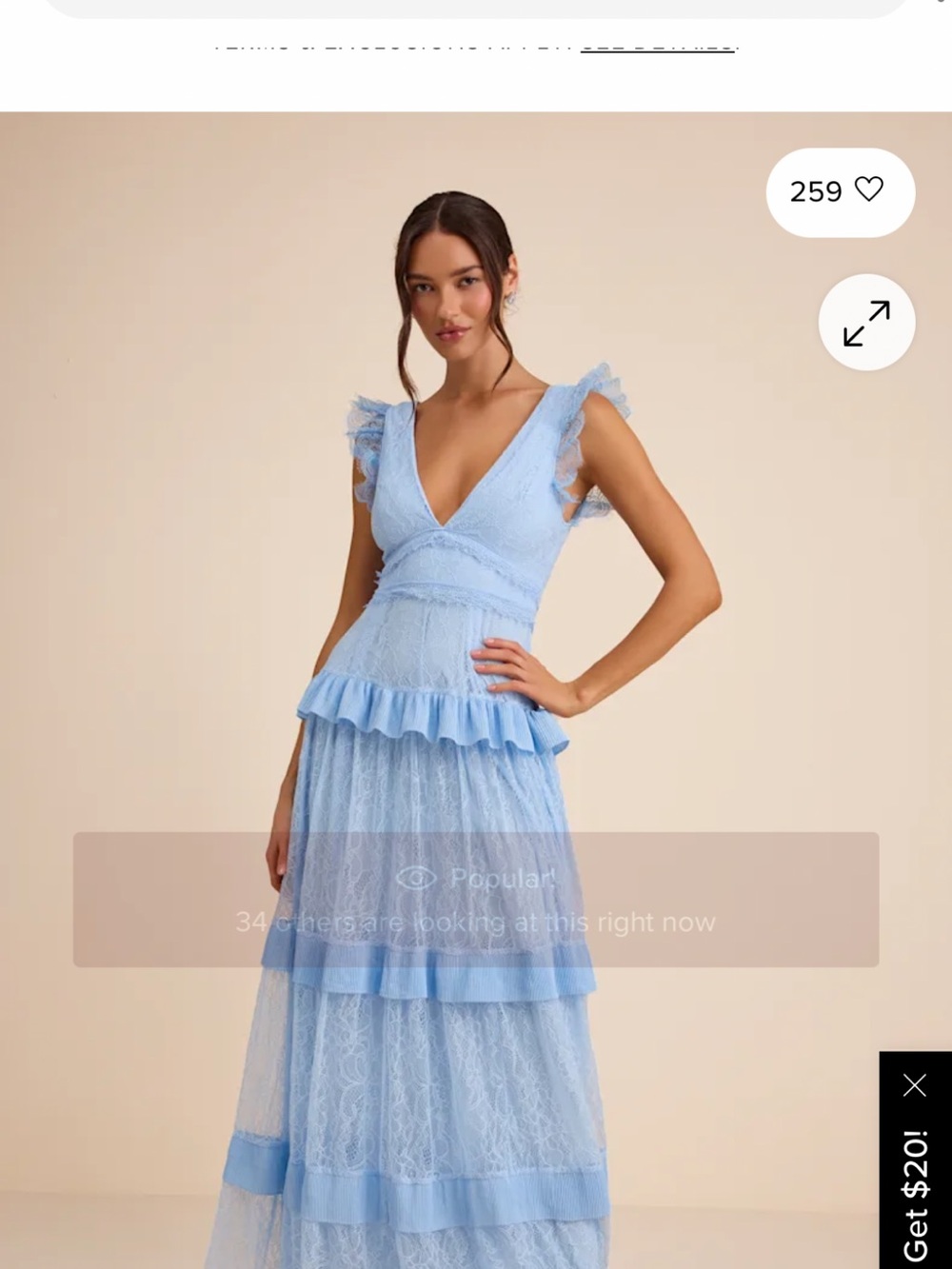 Lulu's Powder Blue V-Neck Lace Tiered Maxi Dress